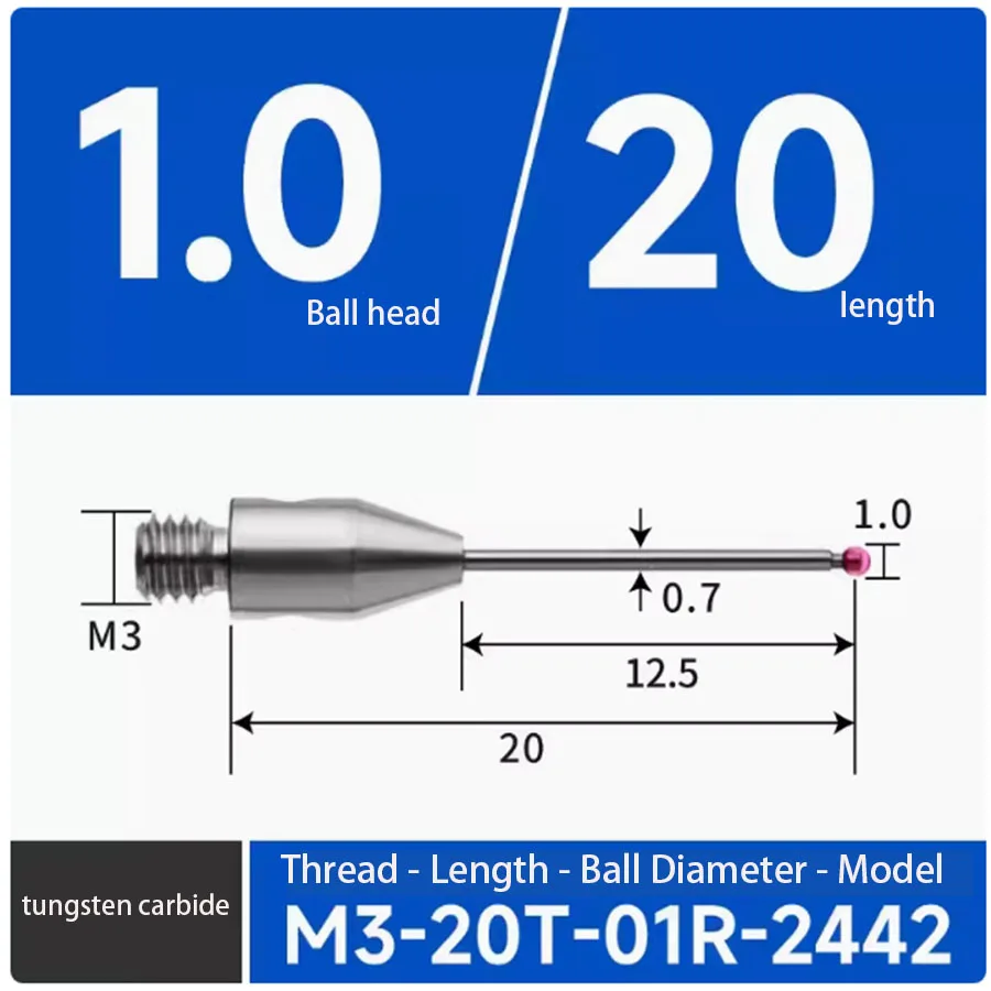 M3 three coordinate measuring needle tungsten steel measuring needle CNC machine Renishaw probe three-dimensional contact needle