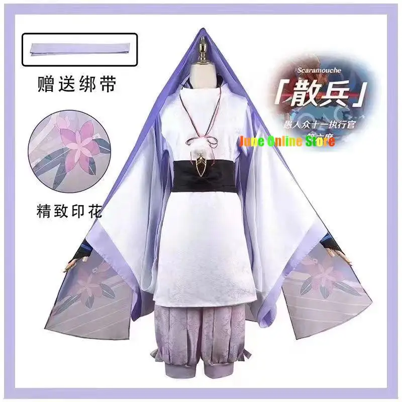 Wanderer Genshin Impact Scaramouche Cosplay Kostüm Perücke Anime Spiel Balladeer weißen Kimono Halloween für Frauen Männer