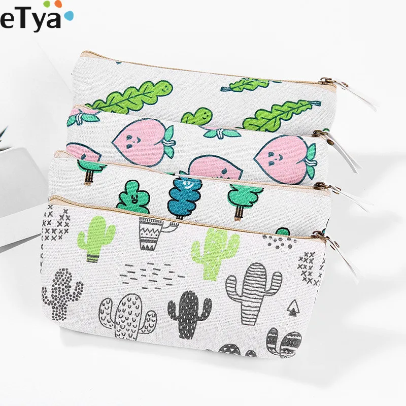 Fashion Woman Makeup Bag Make Up Zipper Toiletry Travel Wash Bag Case Cactus Small Cosmetic Bag Student Pencil Bags Organizer