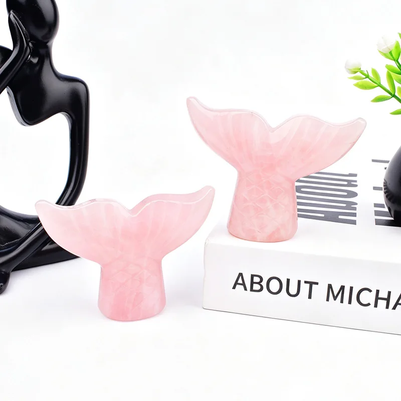 Polished Rose Quartz Mermaid Tail Crystal Natural Crystal Carving Reiki Meditation Healing Stone Home Tabletop Decor