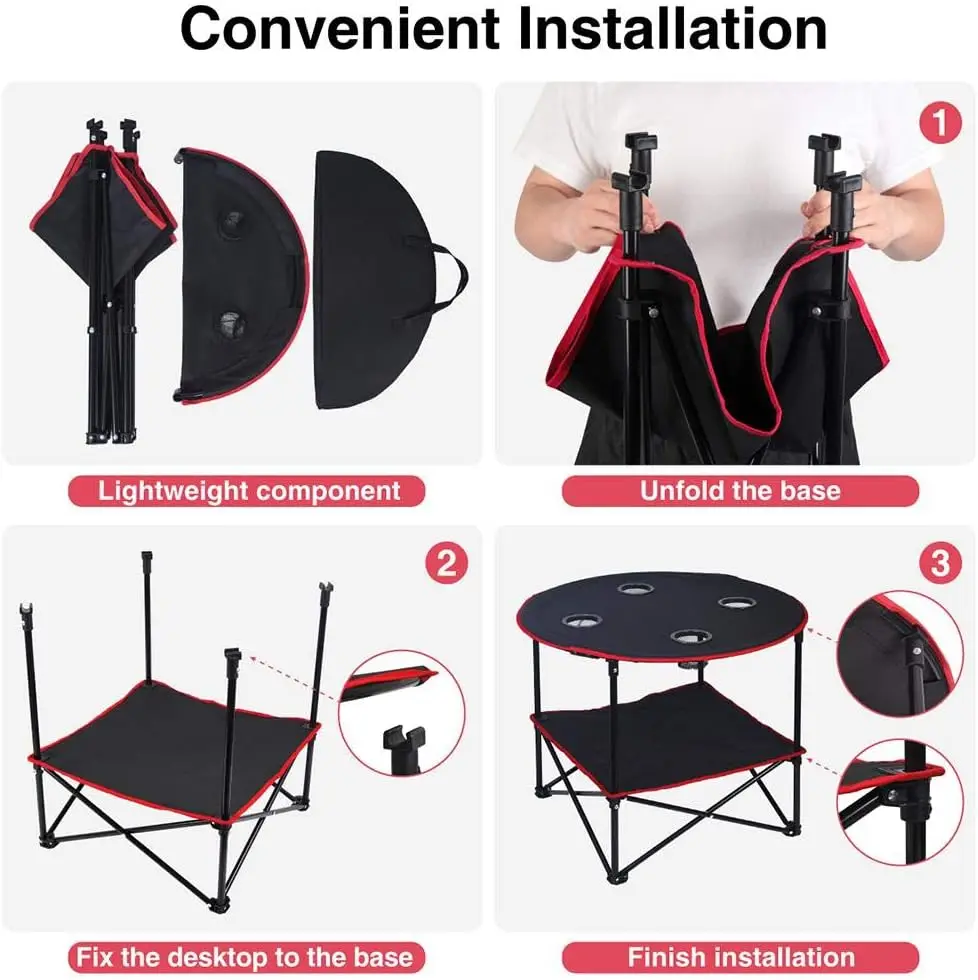 Table de camping pliante, table de pique-nique avec 4 porte-gobelets et 4 chaises de pêche avec sac isotherme, tabouret de pêche compact