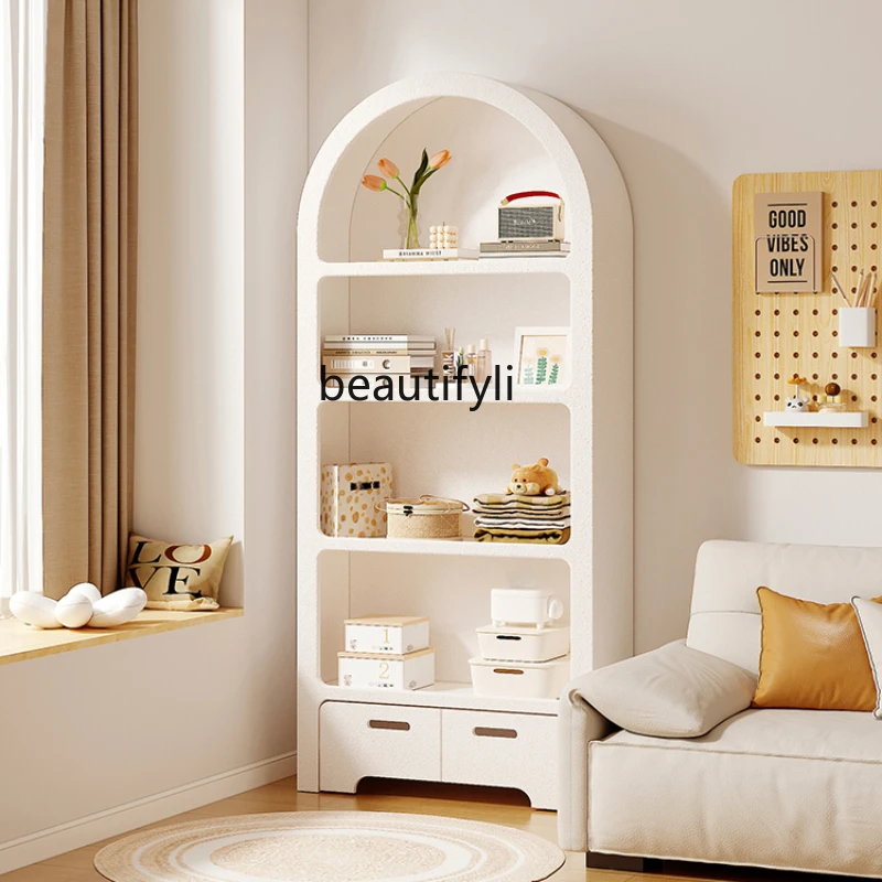 Cream Style Bookcase Living Room Multi-Layer Display Cabinet Partition Storage Rack Bookshelf Floor Storage Rack