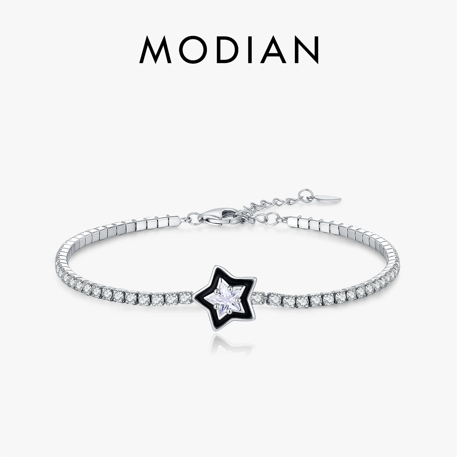 

MODIAN 925 Sterling Silver Exquisite Shining Stars Clear CZ Black Enamel Tennis Bracelets For Women Fine Jewelry