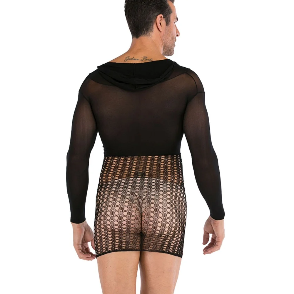 Sexy Mens Bodysuit Mesh Lingerie Plus Size Breathable See Through Underwear Lightweight Exotic Romper Nightwear Adult Nightclub