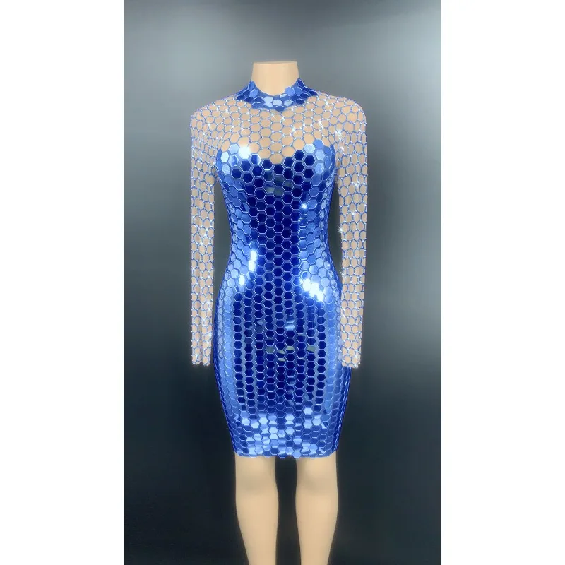 의상 무대 쇼 섹시한 관점 전체 다이아몬드 렌즈 드레스 나이트 클럽 바 여성 가수 공연 Vestidos De Fiesta De Lujo