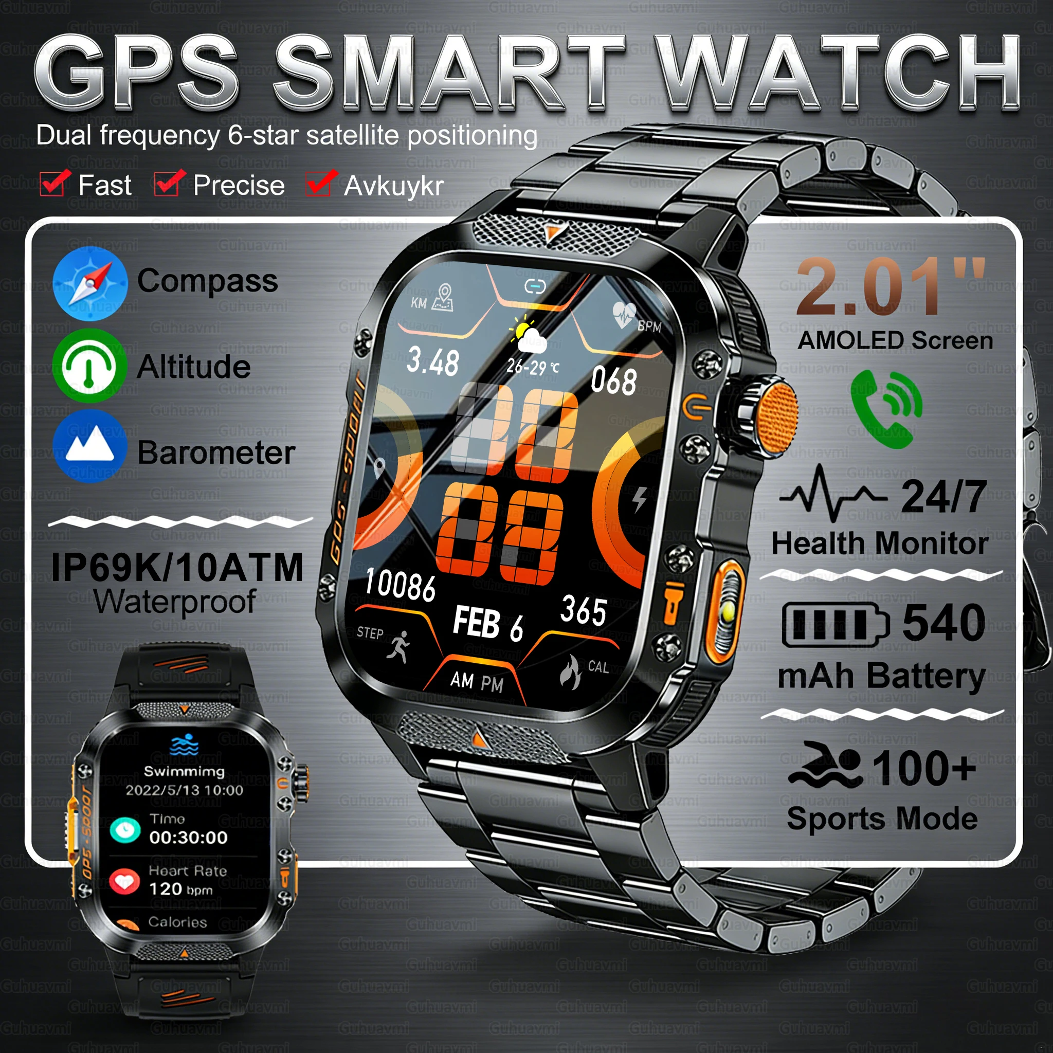 

2026 New 10ATM Waterproof Swimming Smart Watches Men Dual-band GPS Compass Barometer Health Monitoring Bluetooth Call Smartwatch