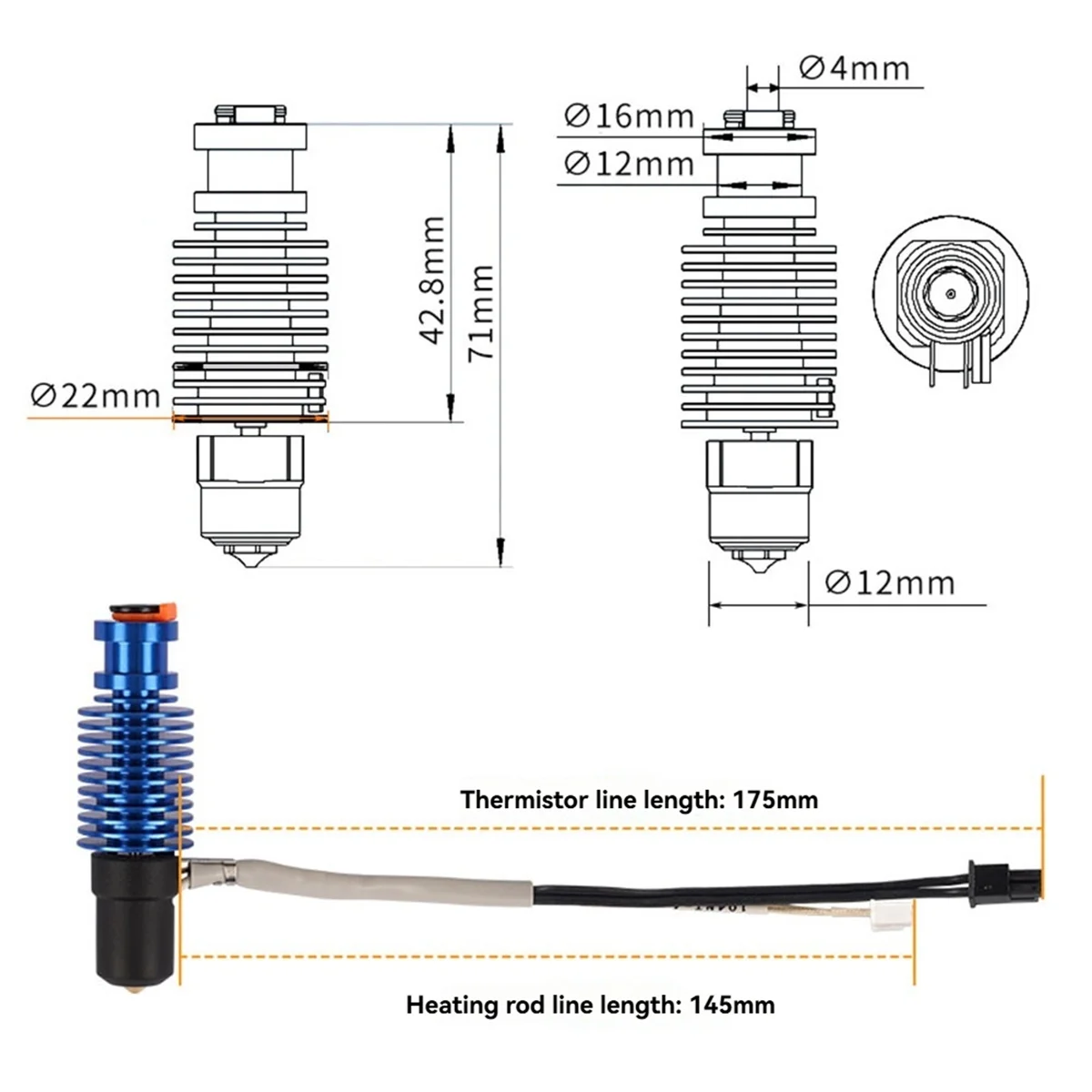 

Комплект Hotend FZFZ V6 для 2,4 Prusa 3 CR10 MK3S 24 В 60 Вт, горячий конец, керамический нагревательный сердечник, печатающая головка, детали 3D-принтера