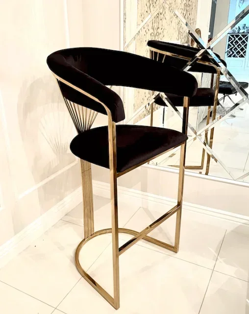 

Роскошный современный барный стул из нержавеющей стали 2022, бархатная обивка, высокий стул, барный стул для дома, отеля, свадьбы