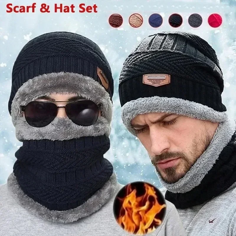 Winter Fleece Scarf Hats Thicken Plush Warm Beanies Wool Knit Caps Men Women Outdoor Cycling Ski Cold Protection Neck Mask Hat