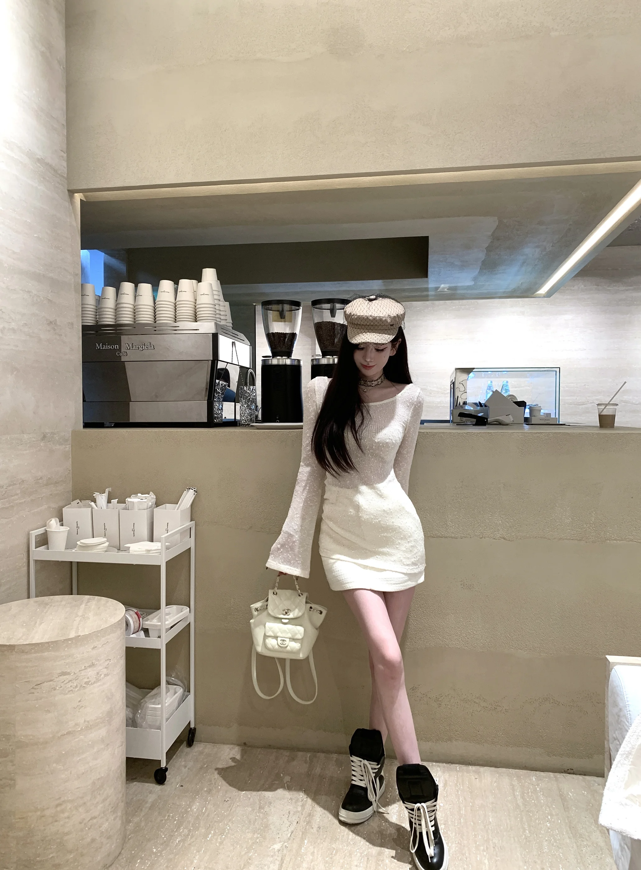 

iny Tead Knitted Bell Sve Top Women's Base irt Micro Translucent Long Sve round Ne mid Length Color