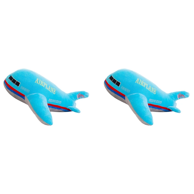 2X New 40Cm Large Size Simulation Airplane Plush Toys Kids Sleeping Back Cushion Soft Aircraft Stuffed Pillow Dolls Blue