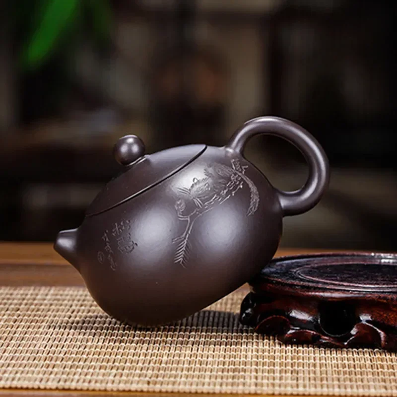 120ml Chinese Yixing Purple Clay Teapot Raw Ore Black Mud Xishi Tea Pot Zisha Filter Beauty Kettle Household Tea Set Accessories