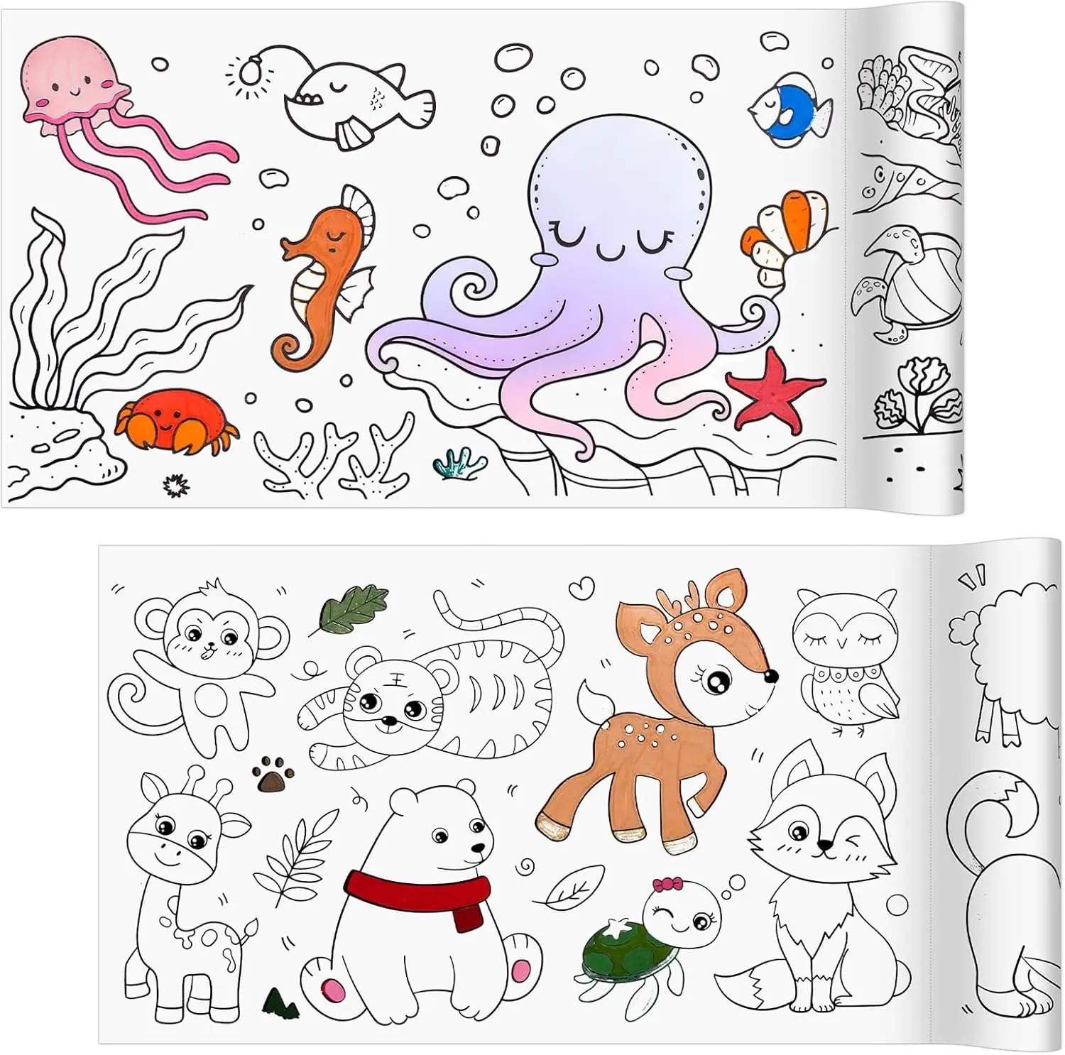 

2-Pack Drawing Roll Paper with Sticky Backing, Land & Marine Animals Design, 11.8" x 118" for Art and DIY Projects
