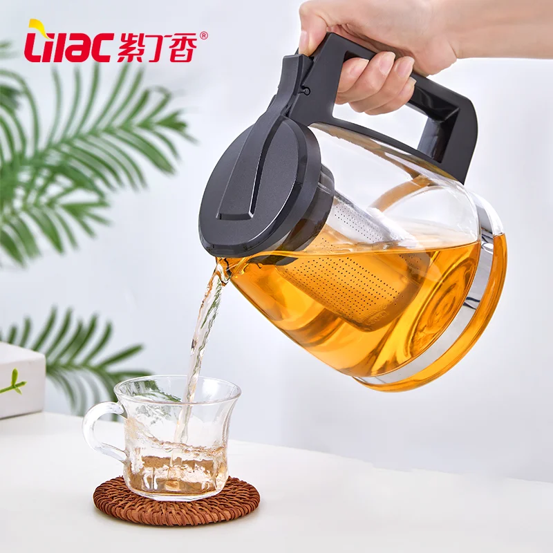 Lilac 2000ml Filterable Heat-resistant Thickened Glass Teapot 2025 New High Quality Glass Chinese Tea Pot Heatable Glass Tea Set