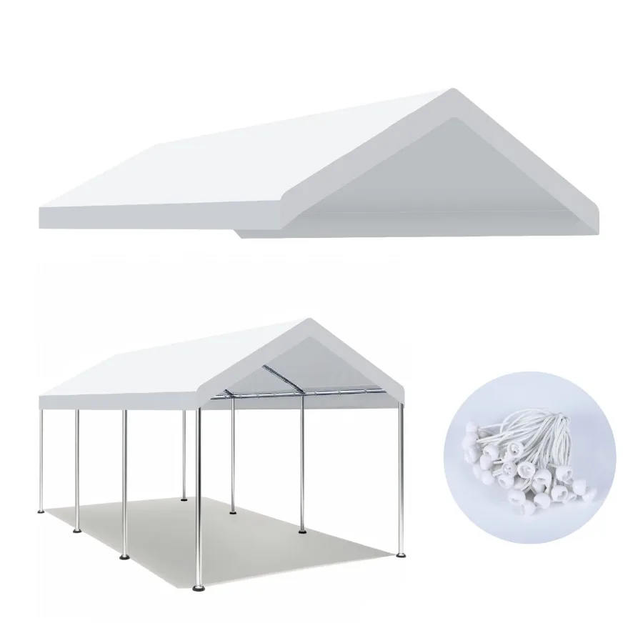 

10 x 20 Ft Carport Replacement Canopy Cover Garage Top Tent Shelter with 36 Ball Bungee Cords Heavy Duty Waterproof UV Tear Res