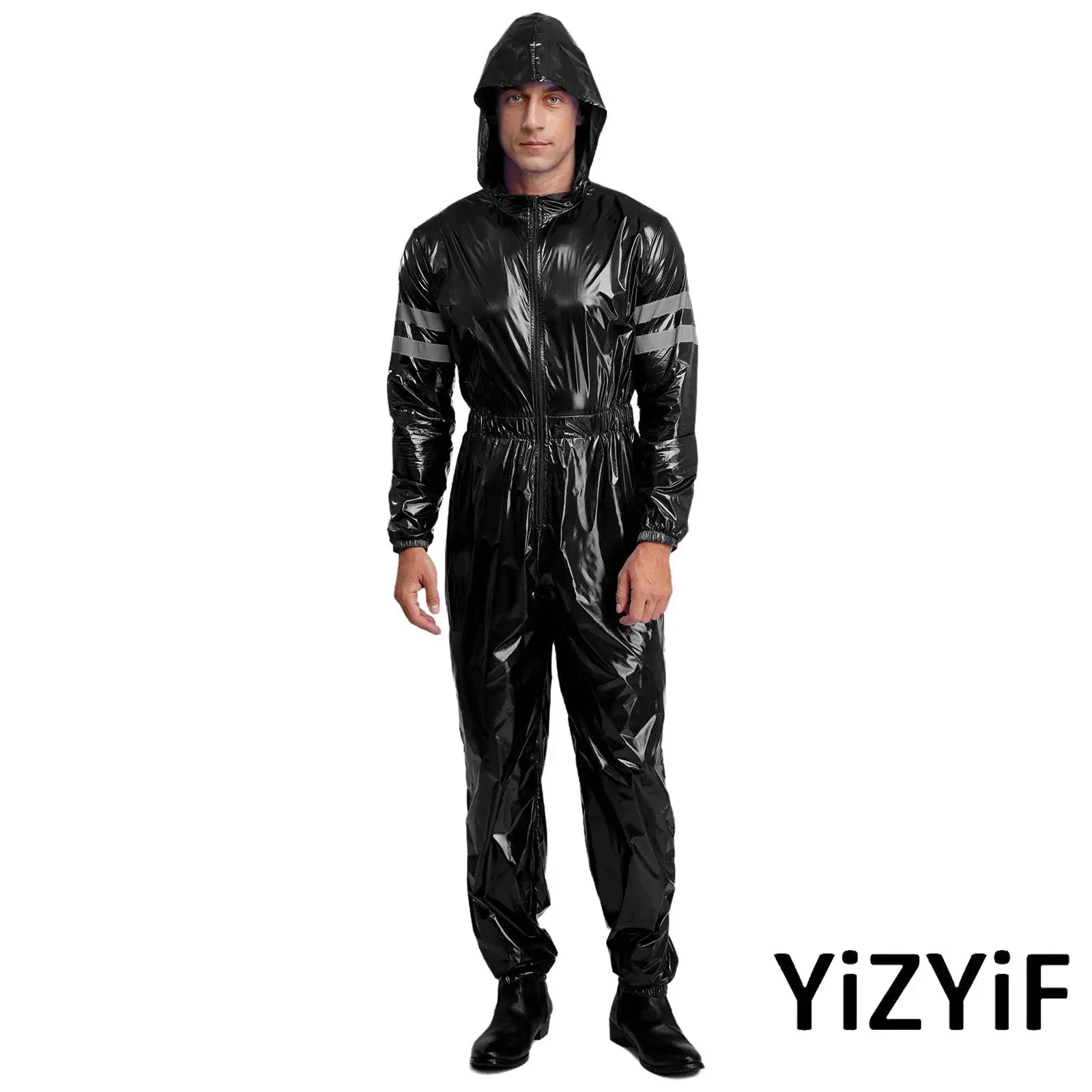 أزياء رجالي مقاومة للماء مآزر موحدة للعمل عالية الوضوح شرائط عاكسة طويلة الأكمام الجبهة زيبر مقنعين بذلة