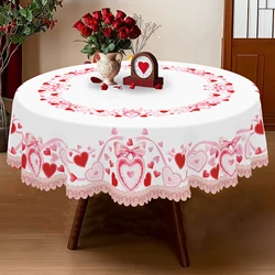1 Piece Valentine's Day Round Tablecloth, 5 Sizes, Spring Romantic Heart-Shaped Printed Square Tablecloth, Edge Embossing Process, Wedding Anniversary Garden Tablecloth Decoration, Tablecloth for Daily Home Kitchen, Terrace, Wedding Decoration Gift