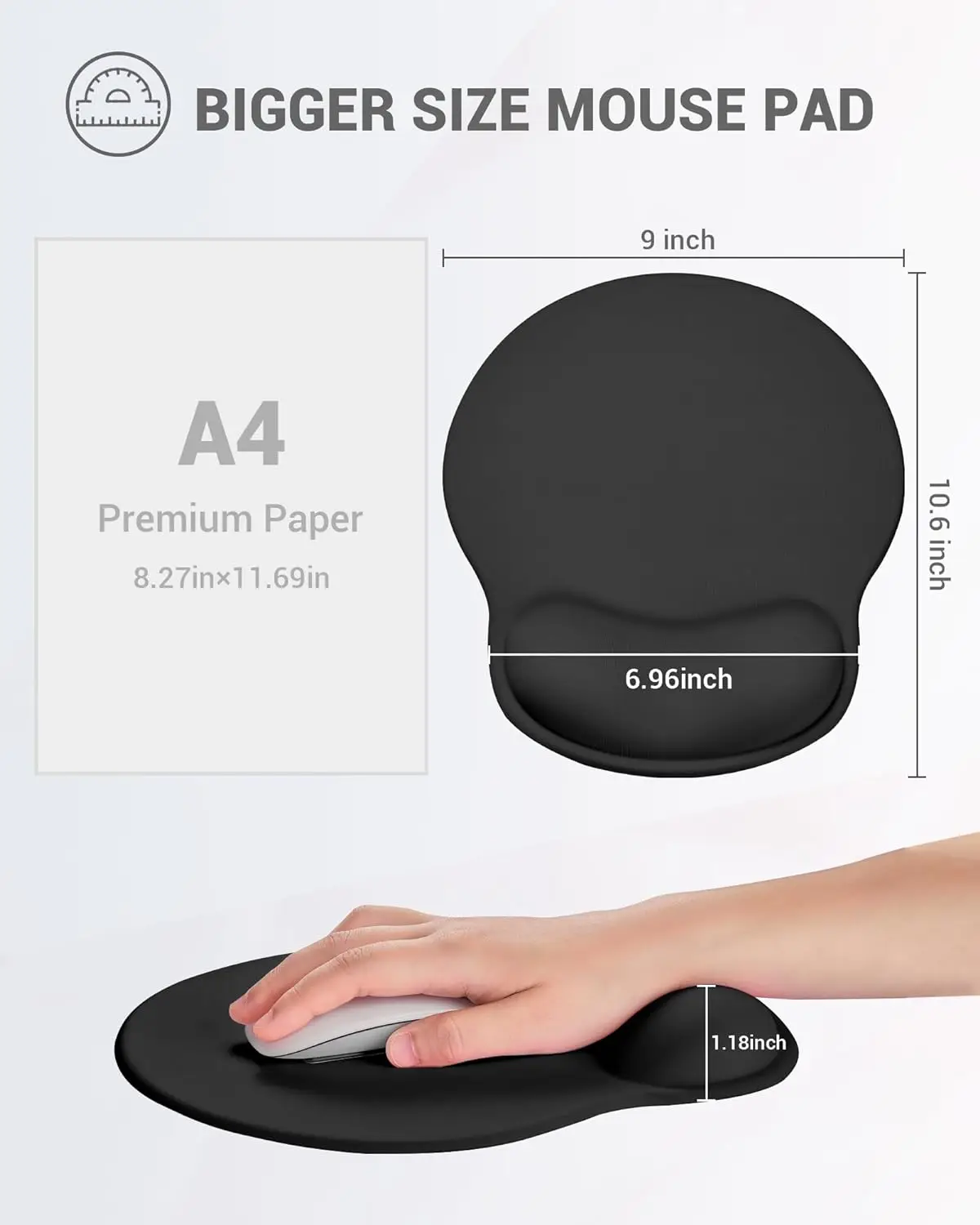 Tapis de souris ergonomique antidérapant, support de poignet confortable, sous-souris en gel