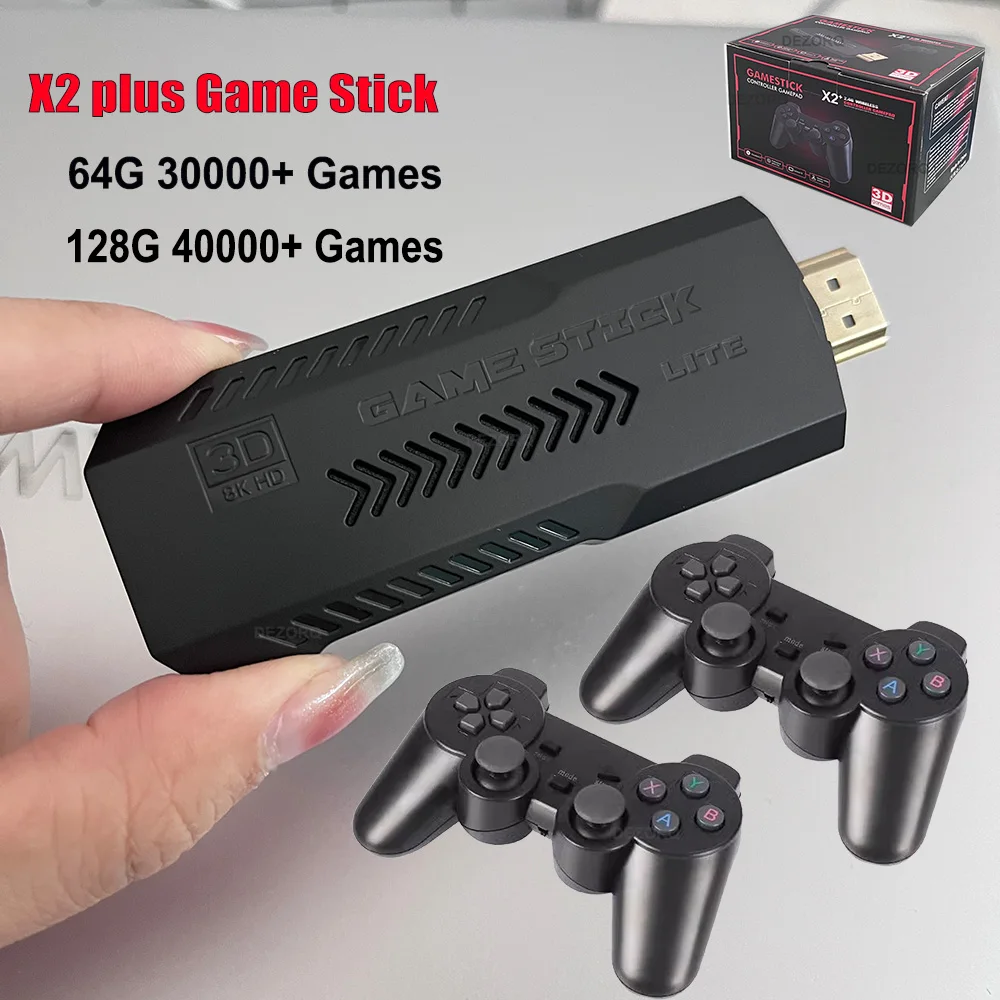 

New 4K HD X2 Plus Game Stick Retro Game Console 40000 Games Wireless TV Video Handheld Gaming Player Emulator for PSP/PS1/Arcade