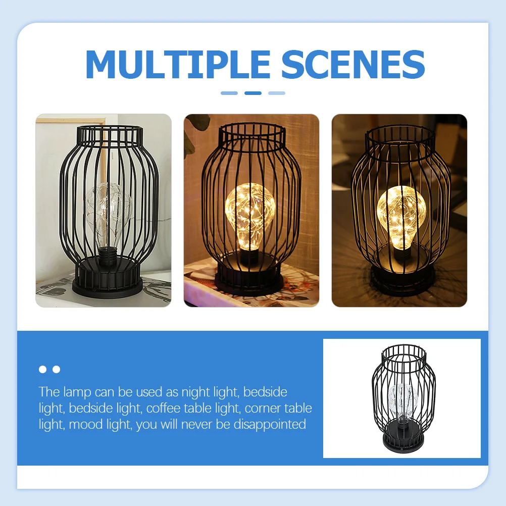 

Small Night Light Vintage Iron Glass Cage Table Lamp For Bedroom Dormitory Operated Lamp Cordless Table Lamps