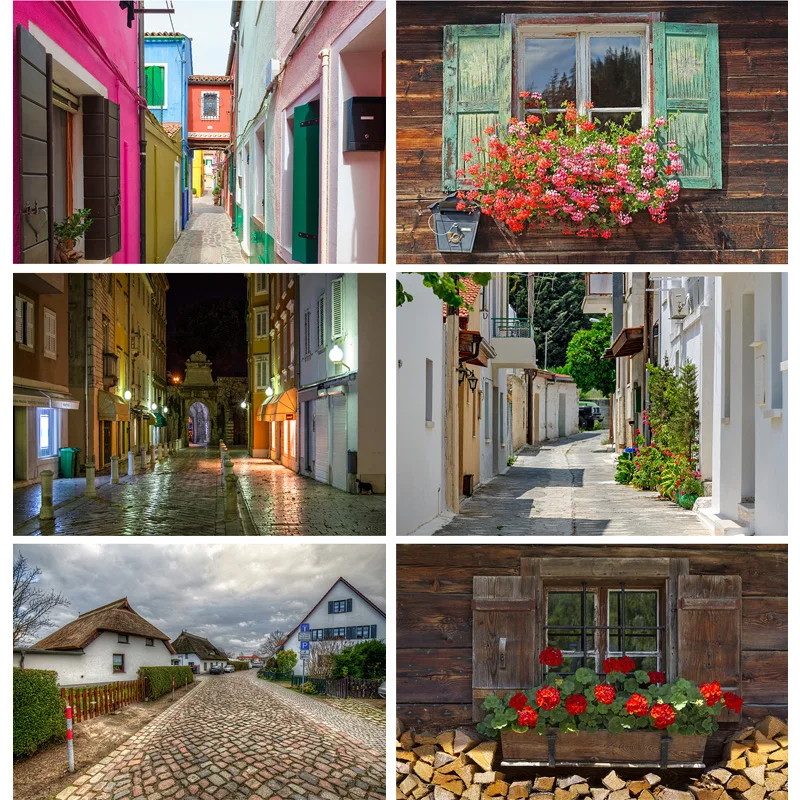 Fondos de fotografía de escenario de vista de calle europea Vintage, fondos de fotografía de boda, accesorios de estudio, JJT-03