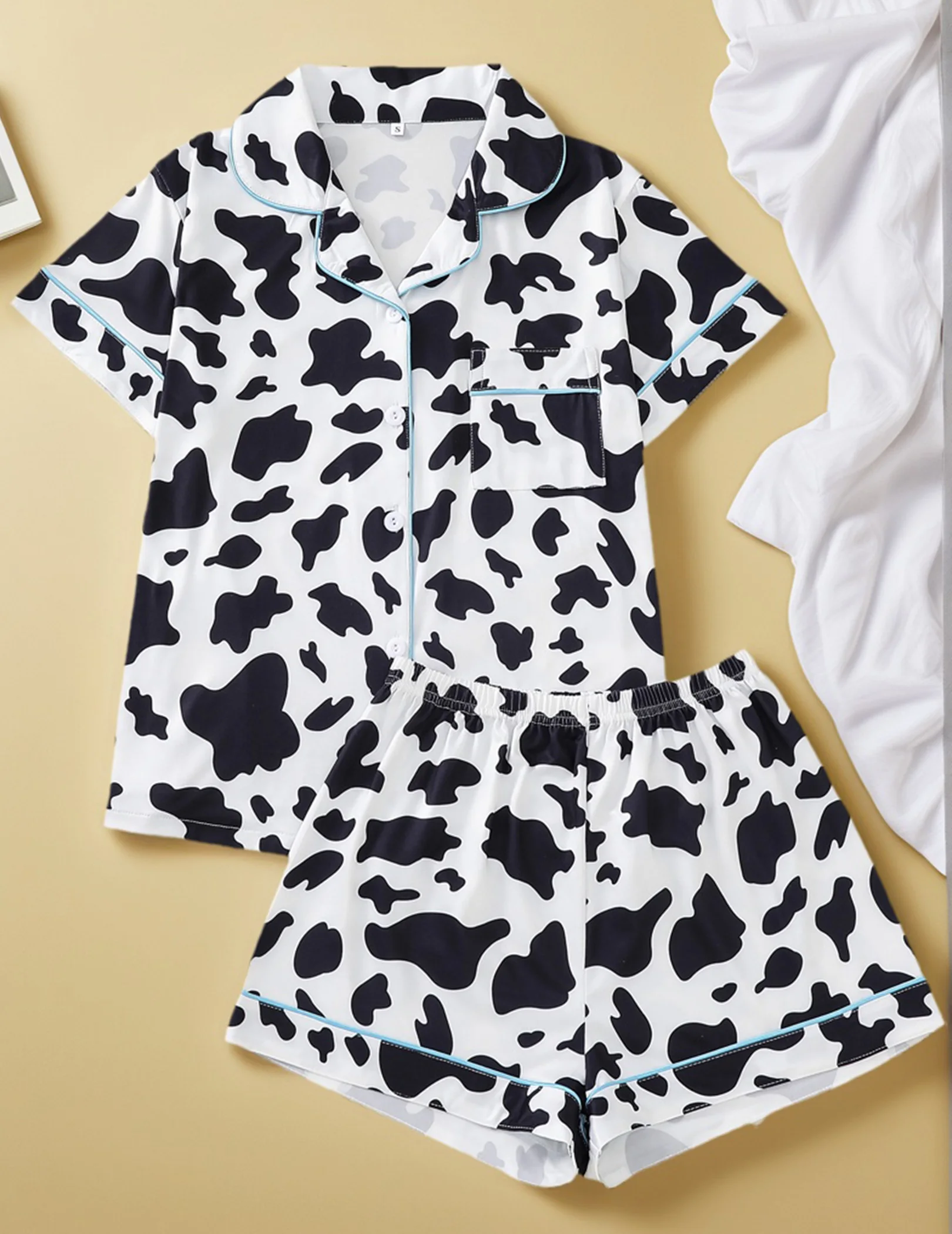 

Женские комплекты одежды для сна с животным принтом, рубашка с короткими рукавами и шорты на пуговицах, пижамные комплекты, ночная рубашка, пижамные комплекты для отдыха на лето