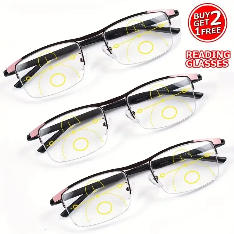 3-teilige progressive multifokale Lesebrille für Männer und Frauen – TR-Rahmen, Polycarbonat-Gläser, Anti-Blue-Ray-Presbyopie-Brille