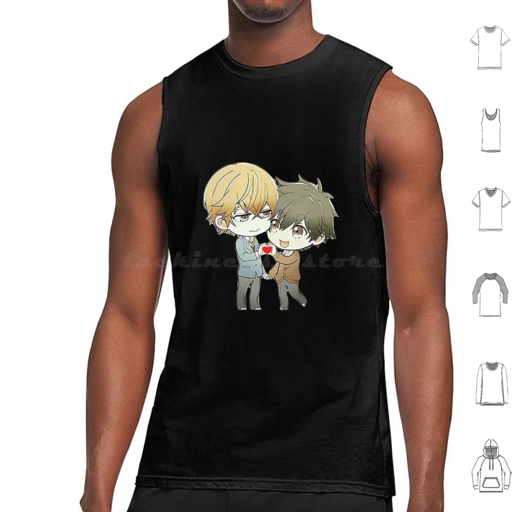 

Hitorijime Couple 2 Tank Tops Print Cotton Hitorijime My Hero Chibi Kawaii Heart Yaoi Manga Anime Seme Uke Blonde