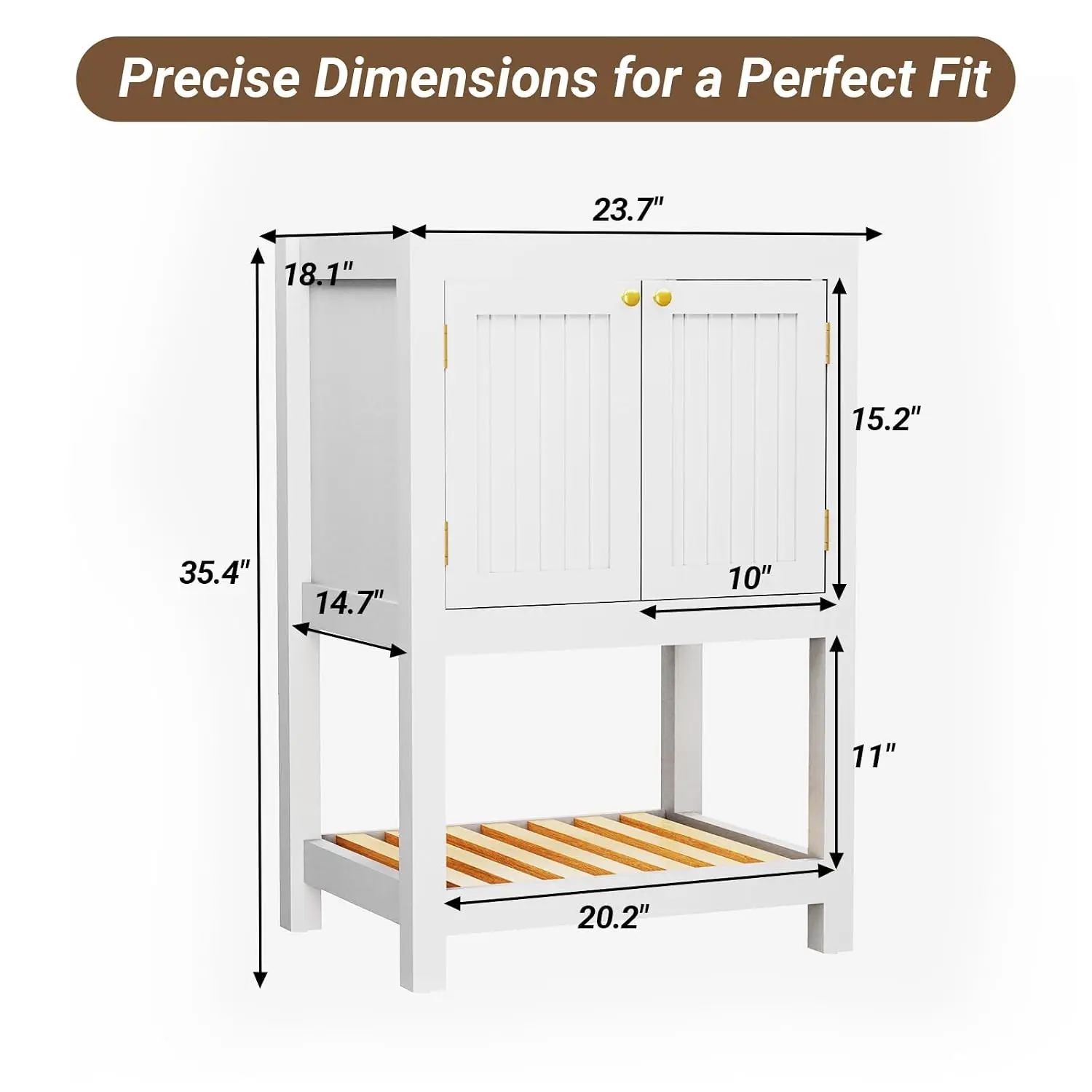 24 Inch Freestanding Bathroom Vanity Base Cabinet with 2 Doors & Storage Shelf, Open Top Design, White, Customized