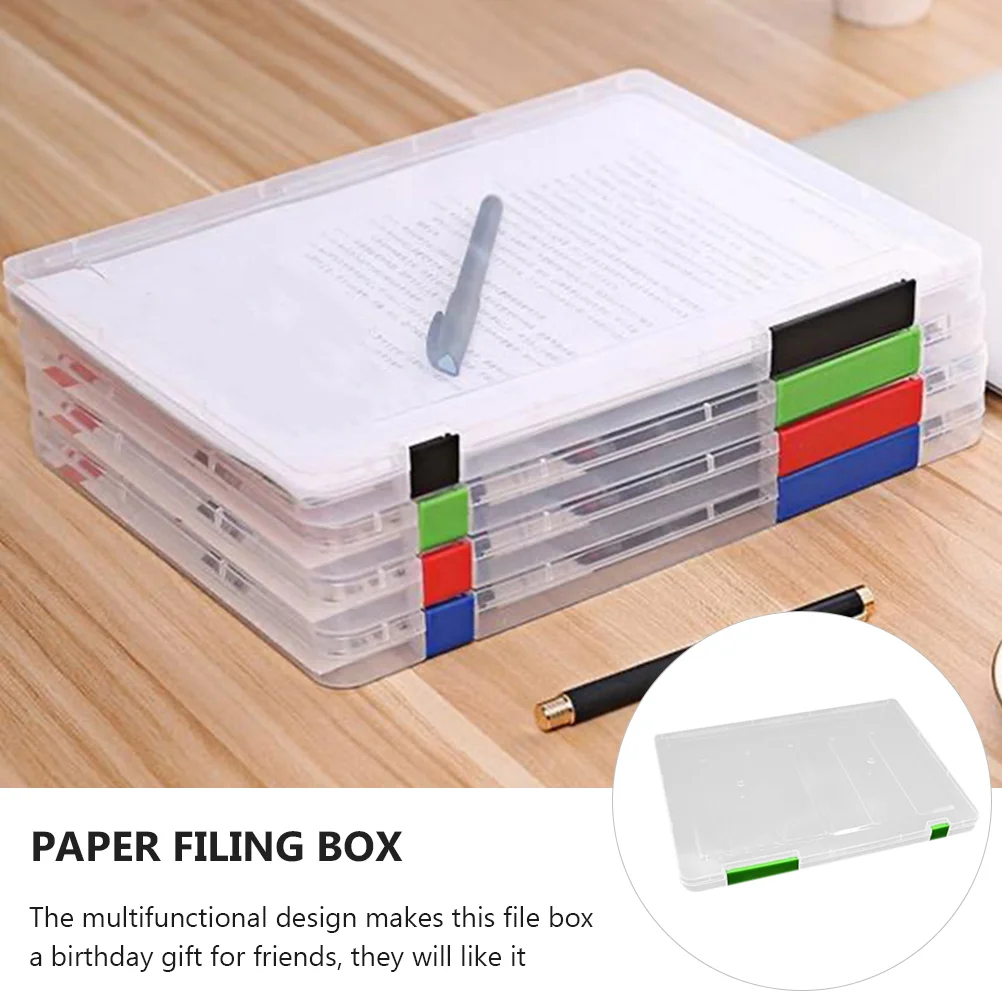 4 Pcs File Storage Box School Office Organizer Keeper Clear Envelope Case Portable Photo