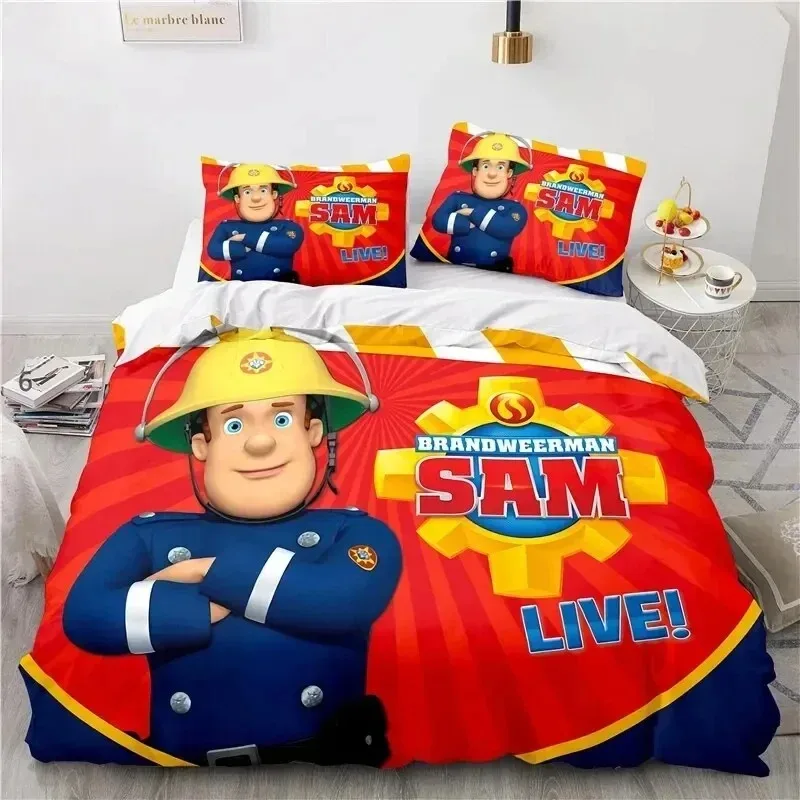 

Cartoon Fireman Sam Toys Bedding Set Duvet Cover Bed Set Quilt Cover Pillowcase Comforter king Queen Size Boys Adult Bedding Set