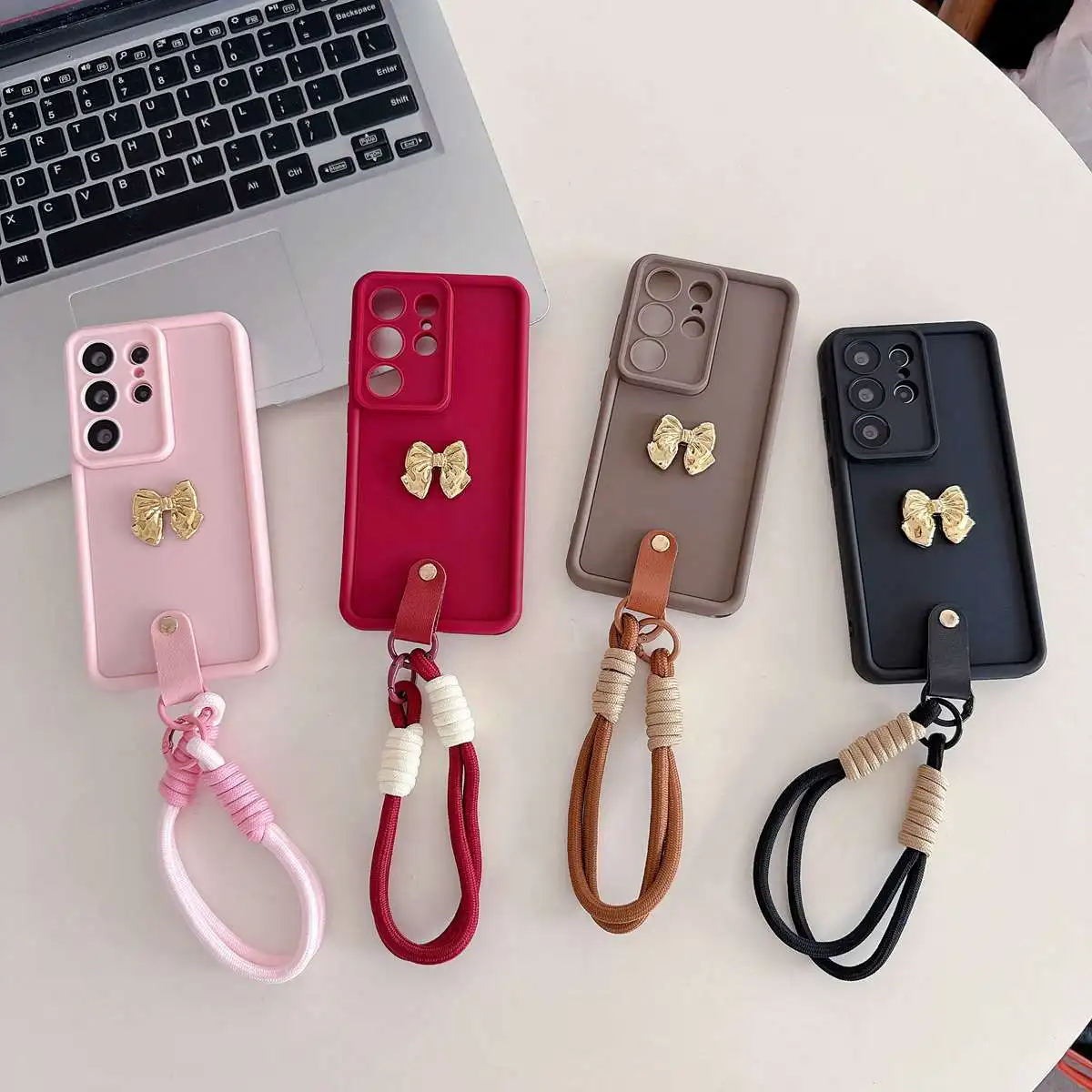 3D Golden Bow Tie Strap Lanyard Rope Phone Case For Samsung Galaxy A70 A50 A 50 A30 A20 A10 A10S A22S A30S A50S A21S Soft Cover