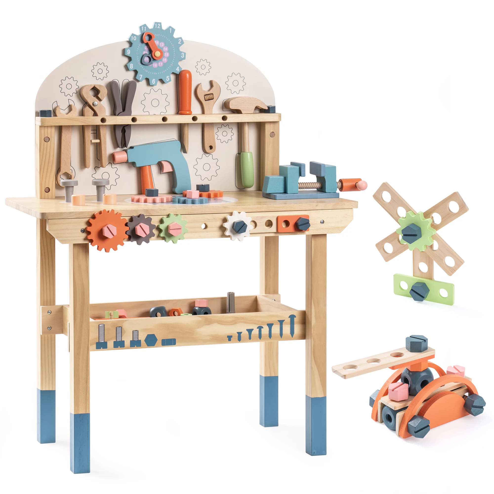 ROBUD Wooden Toy Workbench Tool Bench Set for Kids with Electric Drill Pretend Play STEM Learning Gift for Boys Girls Age 3+