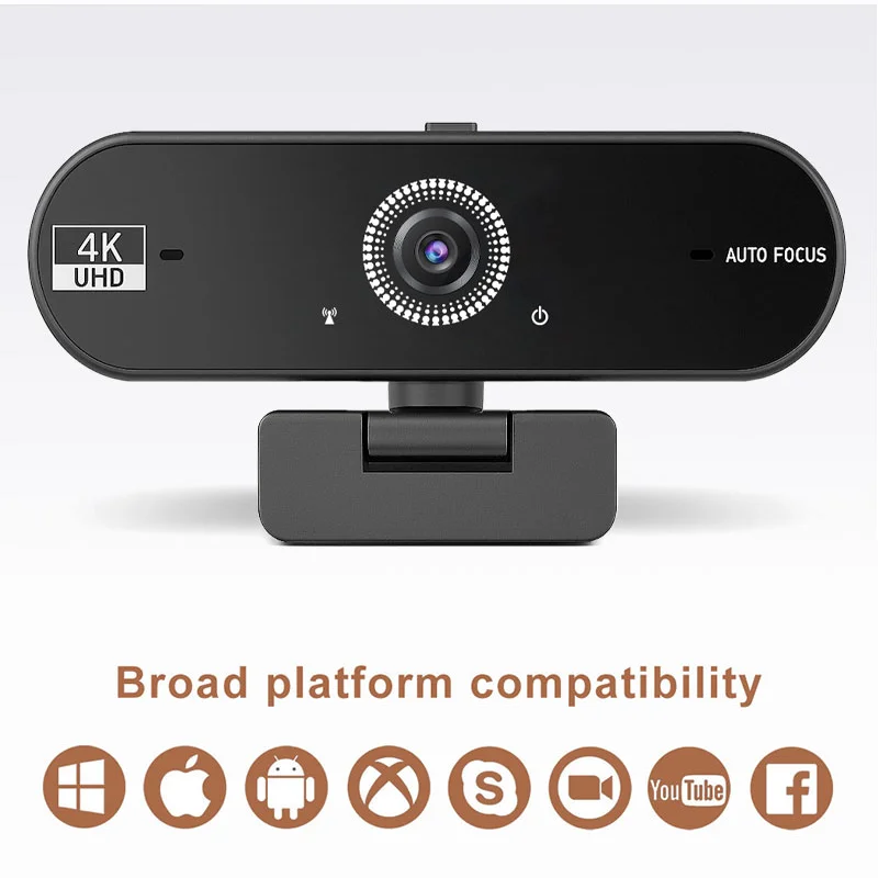 

4K UHD Autofocus Webcam with Privacy Cover & Noise Canceling Mic 360° Rotatable Clip Plug and Play for PC Mac Laptop