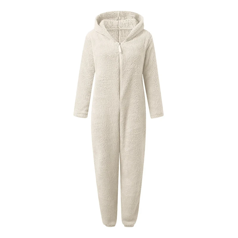 Fashion Fleece Sleepwear Hood Sets Pajamas for Women for Winter Warm Pyjamas Women Velvet Thickened Furry Jumpsuit Hooded Pajama