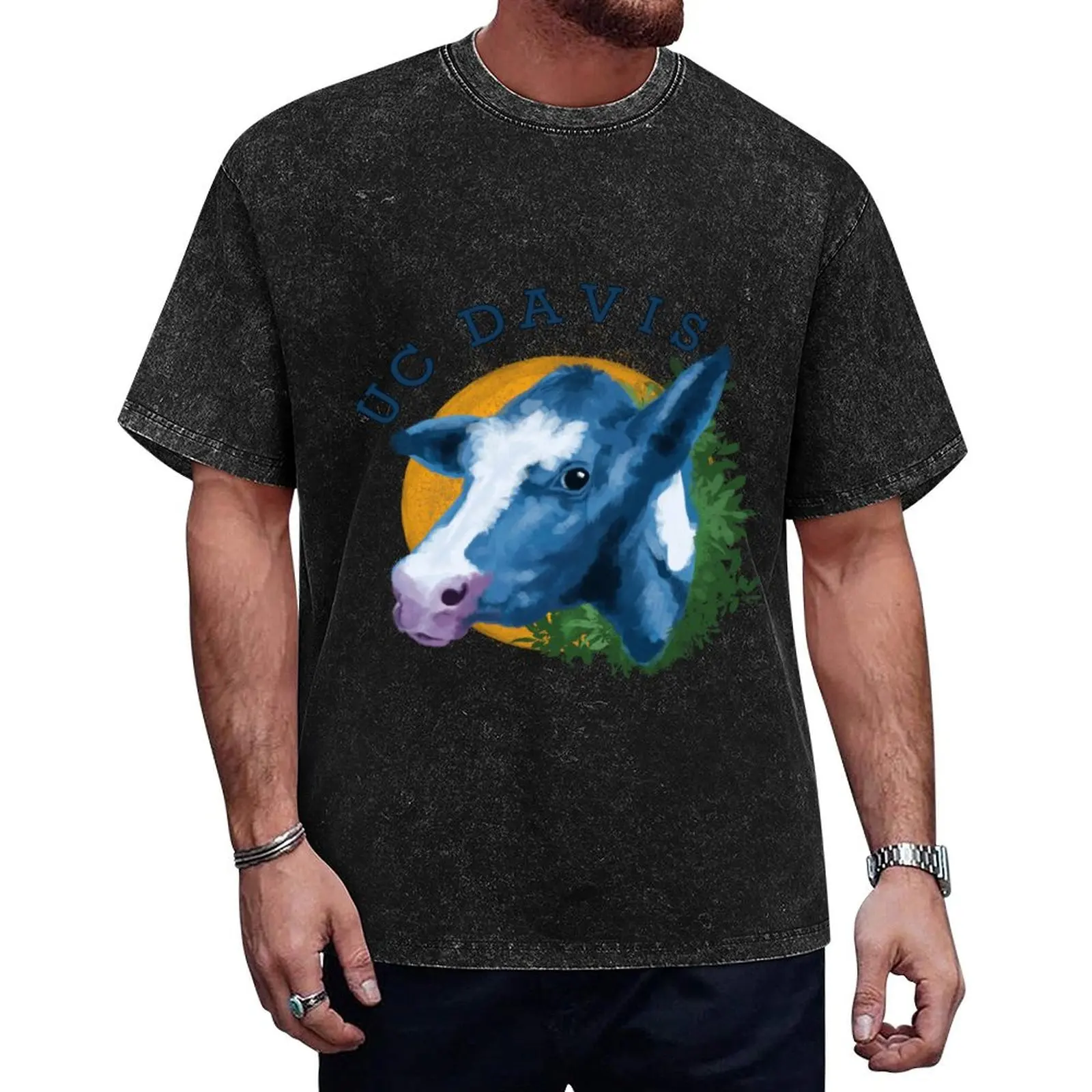 

Blue UC Davis Cow T-Shirt Louboutins vintage clothes vintage t shirts for men cotton
