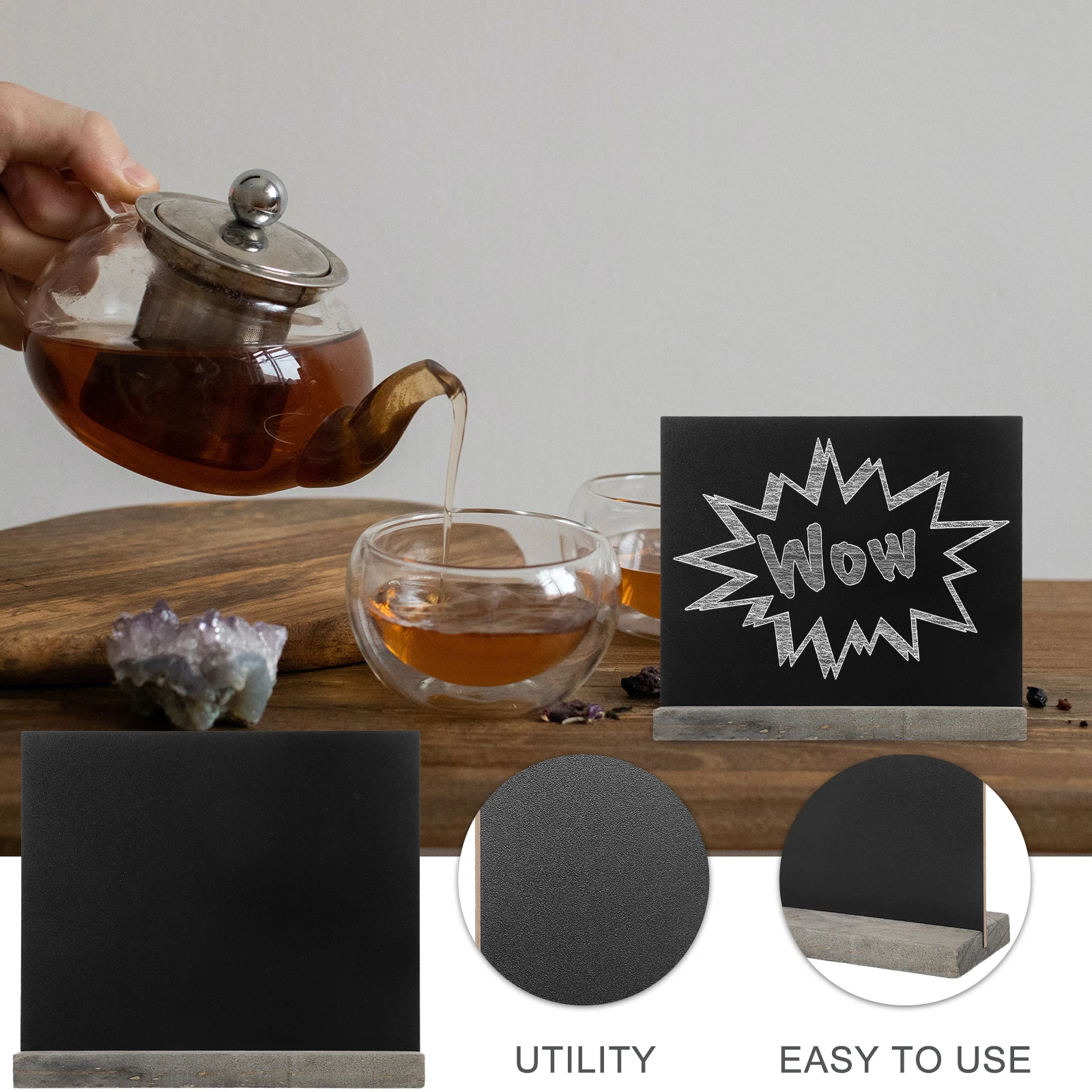 

8 Pcs Small Wooden Blackboard Crafts Mini Chalkboard Tabletop Sign with Stand Signs