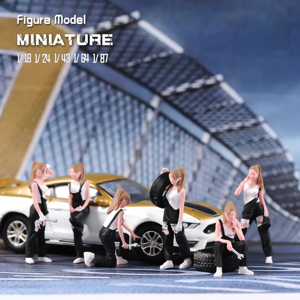

Painted Miniatures 1/18 1/24 1/43 1/64 1/87 Youthful Car Repair Girl Vehicle Repairman Figure Scene Props Car Decoration Toys