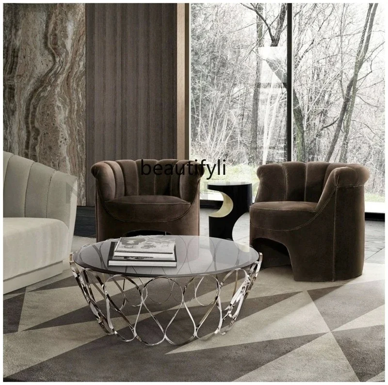 A4567 American Style Light Luxury  Stainless Steel Gold Coffee Table Living Room Glass Coffee Table Designer Recommended Table