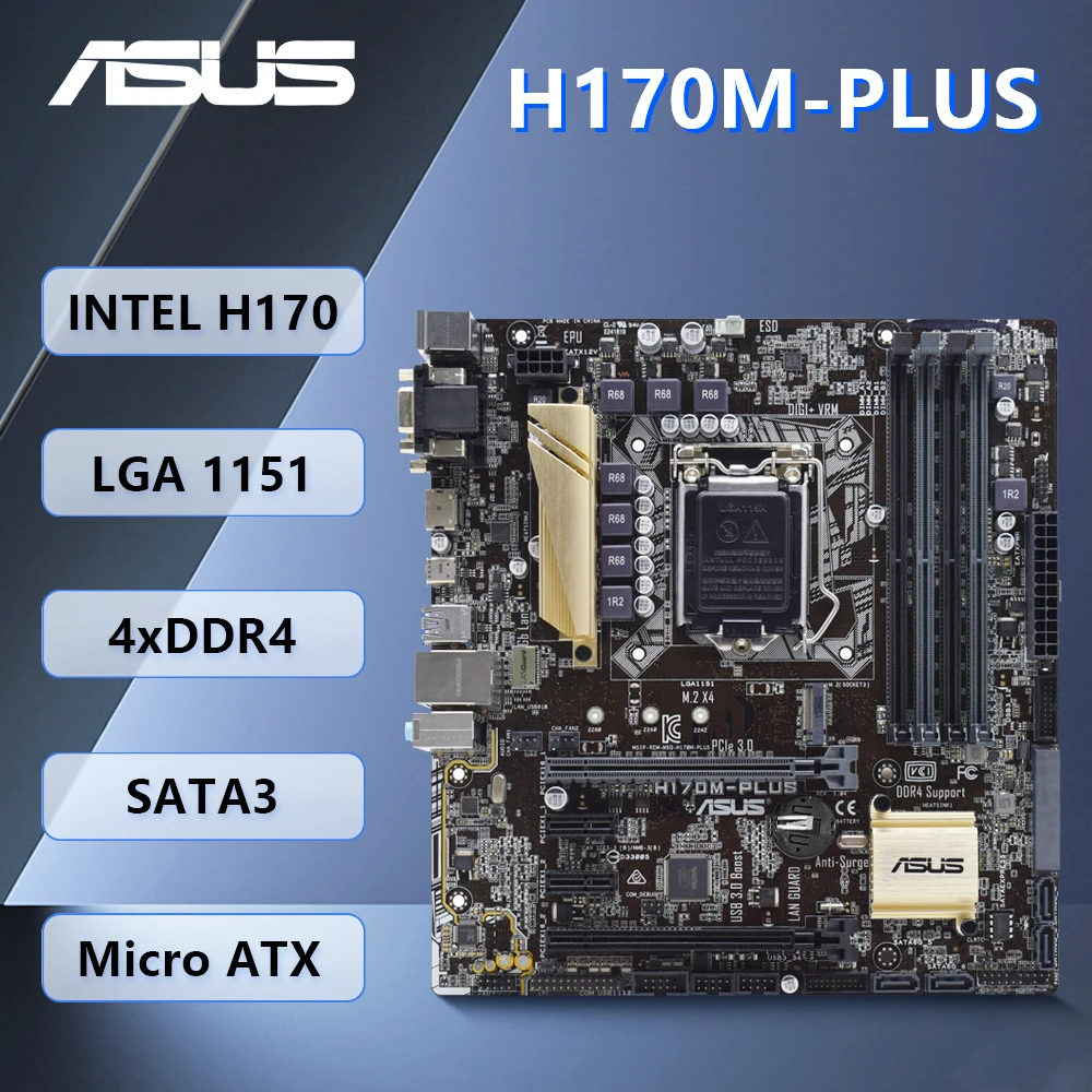 

100% Tested For ASUS H170M-PLUS Motherboard Support Core i7 7700K PCI-E3.0 LGA 1151 DDR4 Micro ATX H170 Mainboard Fully Work.