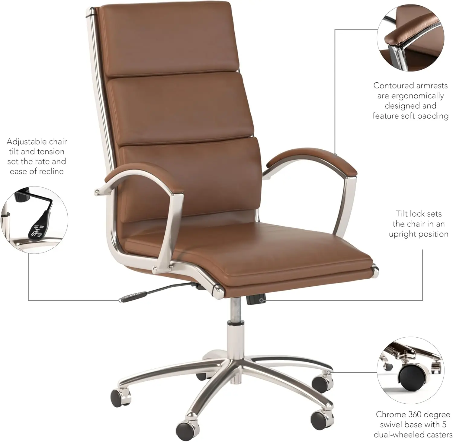 Jamestown High Back Executive Office Chair, Saddle Leather