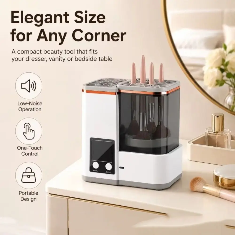 Portable Makeup Brush Cleaning Machine Automatic 2 Wash Modes Makeup Brush Cleaner Type-C Charging LCD Timer view 2