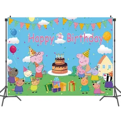 Peppa Pig Decoração de Fundo para Crianças, Action Figure Toy, Banner, Desenhos Animados, Bupedro, Suzy Emily, Dsquared, Boneca, Festa de Aniversário, Brinquedos, Suprimentos