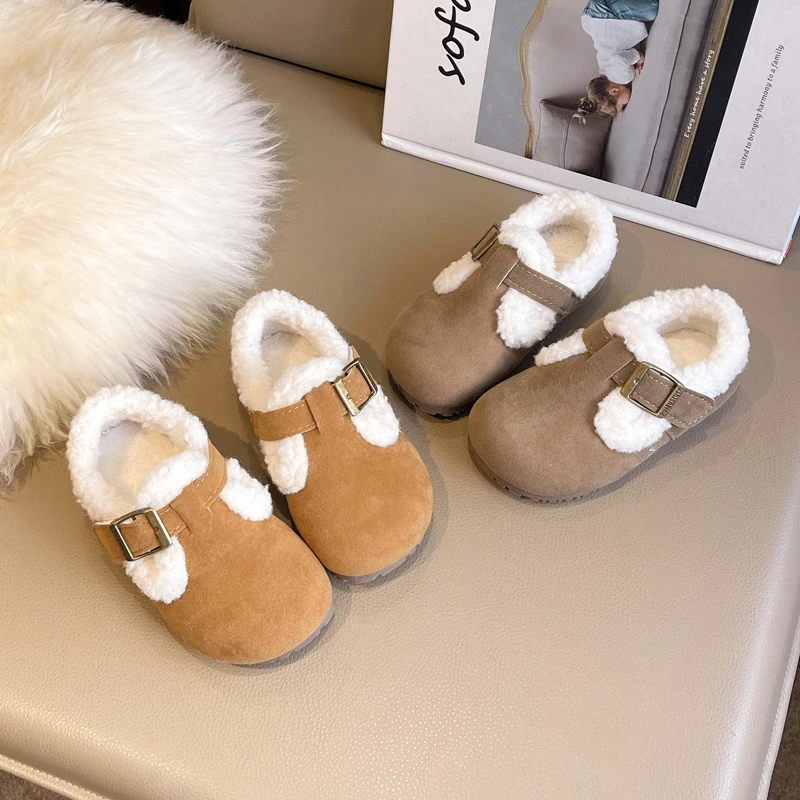 

Toddler Boys Girls Warm-lined Leather Shoes 2025 New Winter Kids Soft Furry Lining Flats Soft Sole Chic Versatile School Loafers
