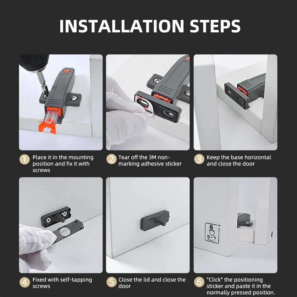 

2PC Cabinet Door Heavy Rebound Device Clip-on Auto-lock Adjustable Door Starter No Handle Needed Press the Bullet Door Hardware