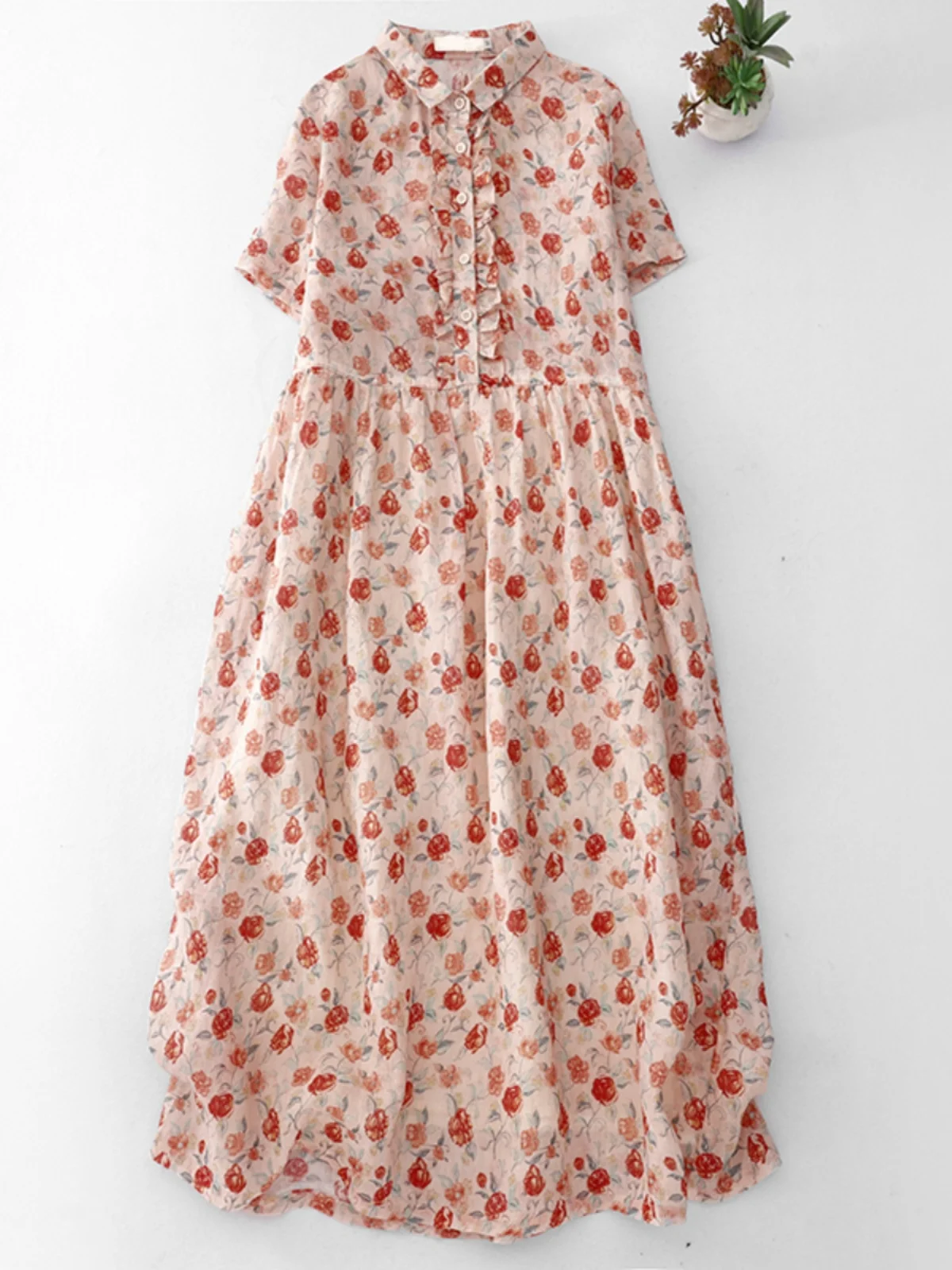 

Floral Print Midi Dr Women's Faion Slimming Luxury Design Sense Casual Commute Sle A-Line Skirt ort Sve Dr