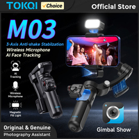TOKQI M03 Handheld Gimbal 3-Axis AI Tracking Stabilizer with Wireless Microphone for Smartphones Shooting Vlog, with Fill Light