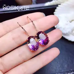 WOSIKATE Silver 925 Earrings For Women Sparkling Amethyst Gemstones Rose Gold Plated Drop Earrings Female Jewellery Party Gifts