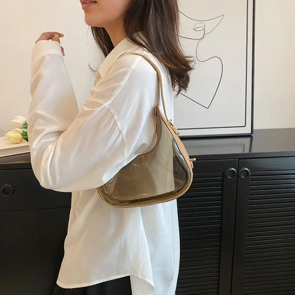 Simple Jelly Color Jelly Color Crossbody Bag Zipper Visible Transparent Shoulder Bag Phone Bag Tote Bag PVC Handbag Student