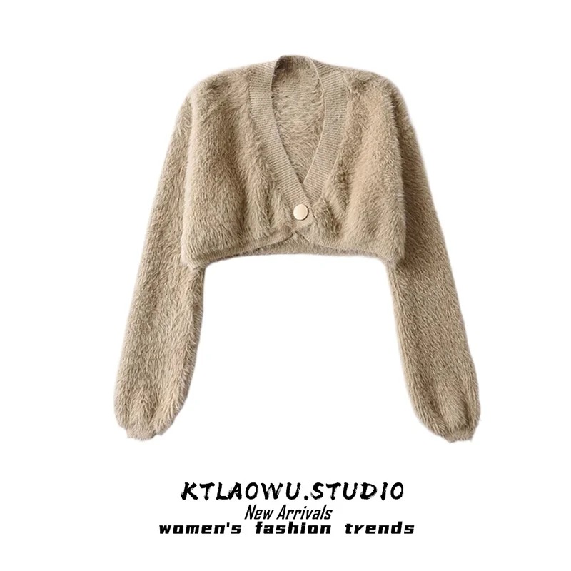 Dames Harig Vest Jas V-hals Losse Warmte-dragende Lange mouwen ort Sle Pure Kleur Woon-werkverkeer Patroon Eén knop